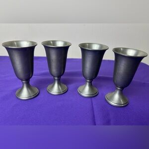 WEB Pewter Goblets Footed Cordial Glasses Chalices 3 1/8” SET/4 Vintage MCM